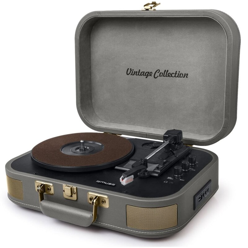 Gramofon MUSE MT-201 BTG Szary, Automatyczny, Napęd paskowy, USB, BT, Wbudowane głośniki, Prędkość odtw. 33 1/3,45,78 obr./min