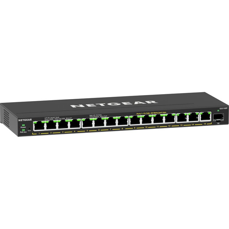 Switch NETGEAR GS316EP-100PES Gigabit Ethernet, 16 portów, Funkcja PoE, Zarządzalny