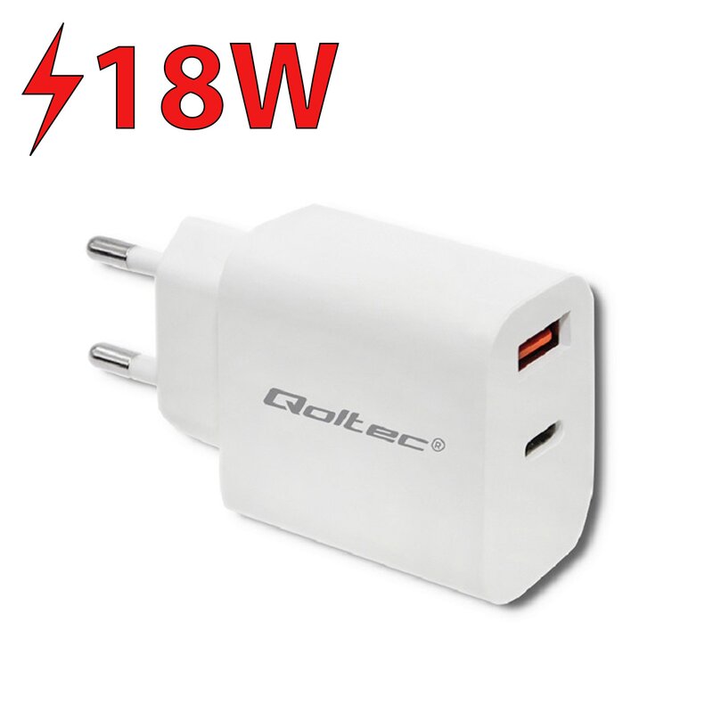Qoltec 51714 USB-A USB-C 18W Biały