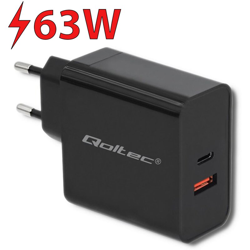 Qoltec 51716 USB-A USB-C 63W Czarny
