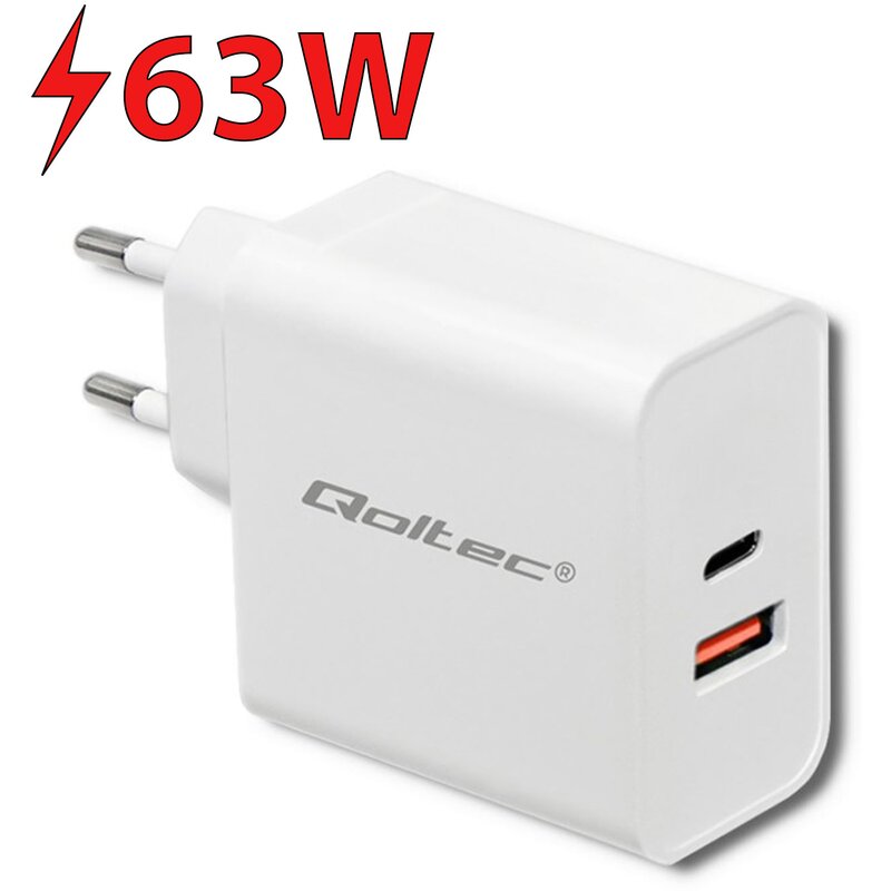 Qoltec 51715 USB-A USB-C 63W Biały
