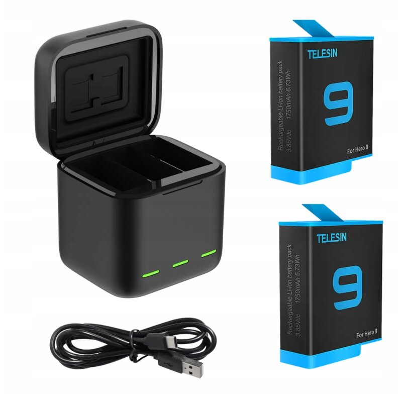 Akumulator TELESIN SB6482 do GOPRO Hero 9/10/11/12 Black (2 szt.) + ładowarka + kabel USB