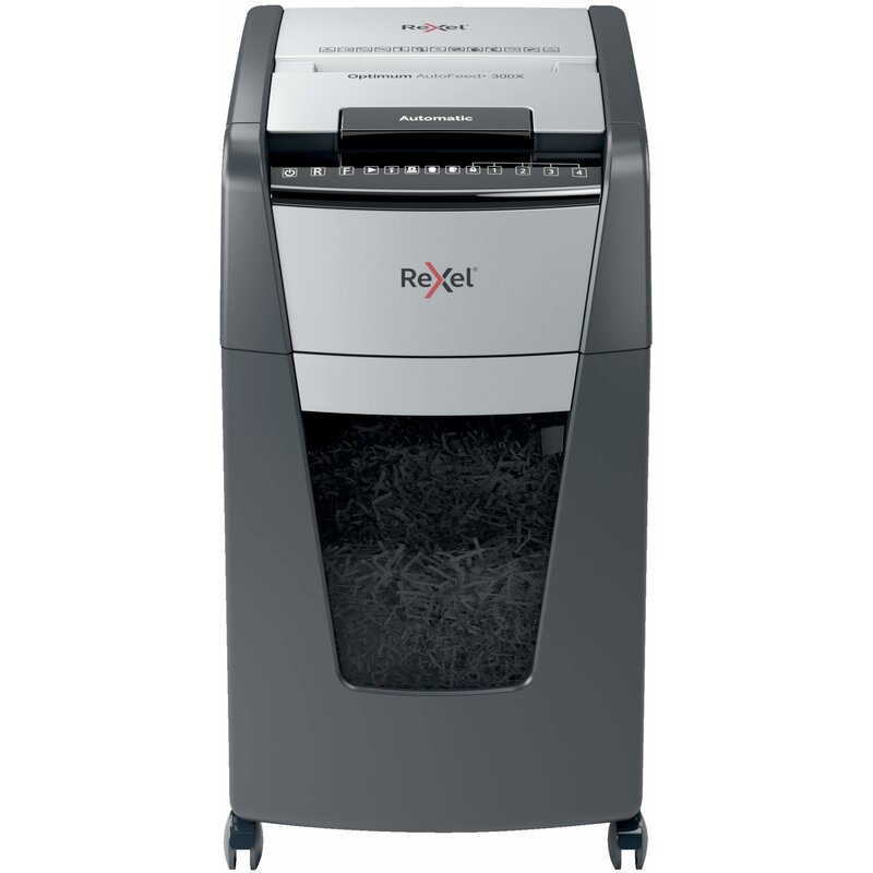 Niszczarka REXEL Optimum AutoFeed+ 300M 2020300MEU 60 L, P-5, Ścinki, Automatyczny Start/Stop, Funkcja cofania