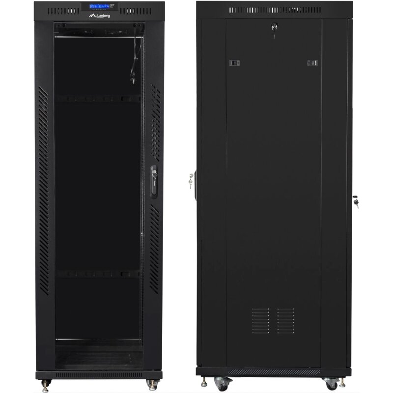 Lanberg Szafa instalacyjna rack stojąca 19 37u 600x800 czarna, drzwi szklane lcd (Flat pack)