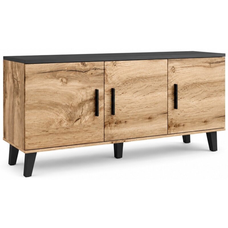 Komoda CAMA MEBLE Lotta 150 cm 3D Czarny/Dąb wotan