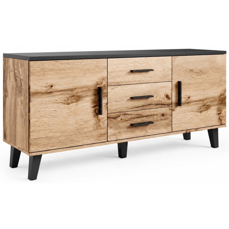 Komoda CAMA MEBLE Lotta 150 cm 2D3S Czarny/Dąb wotan