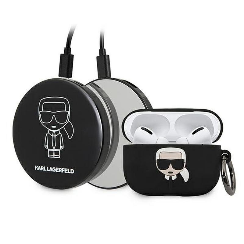 Powerbank KARL LAGERFELD Bundle Ikonik Czarny + Etui na słuchawki KARL LAGERFELD Silicone Ikonik do Apple AirPods Pro Czarny