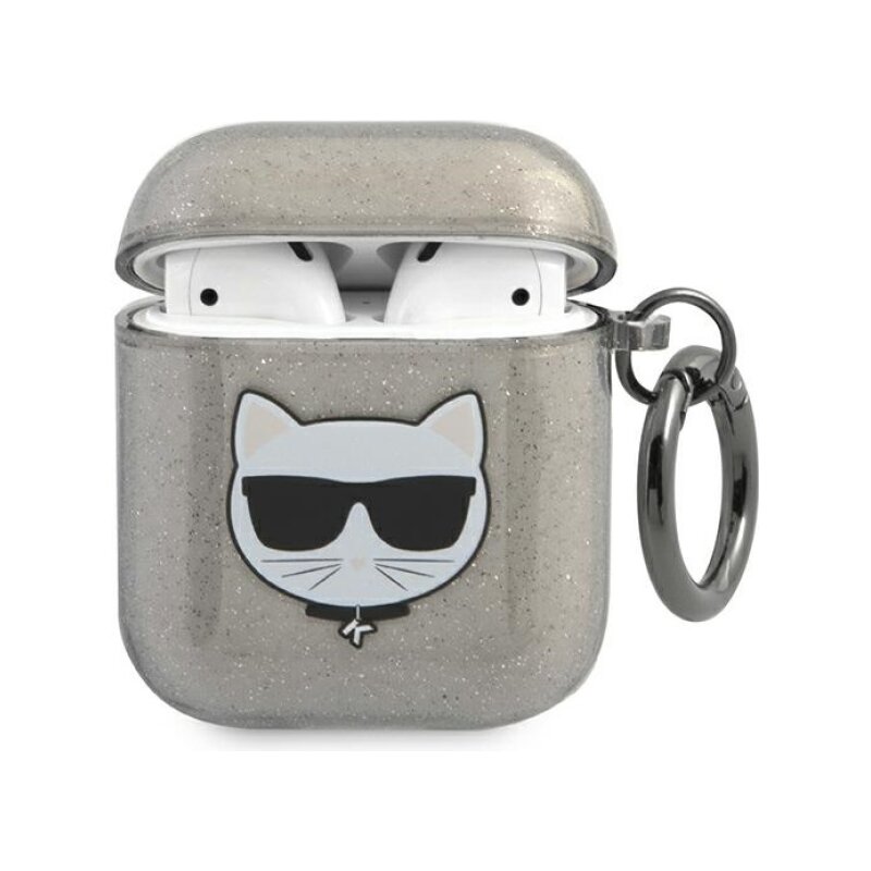 Etui na słuchawki KARL LAGERFELD Choupette Head Glitter do Apple AirPods 1/2 Szary