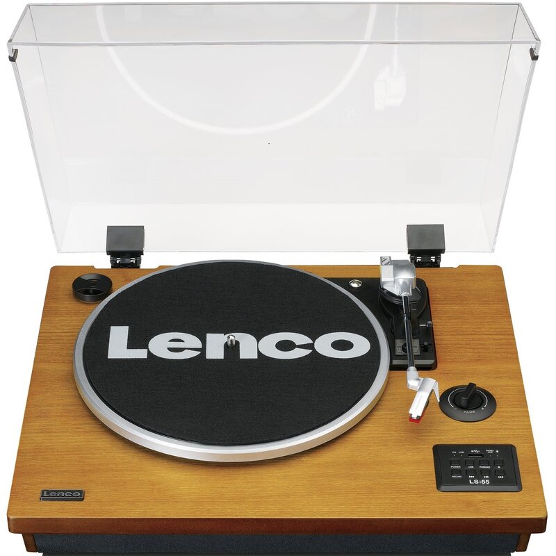 Gramofon LENCO LS-55WA Orzech, Manualny, Napęd paskowy, BT, USB, Wbudowane głośniki, Prędkość odtw. 33 1/3, 45, 78 obr./min