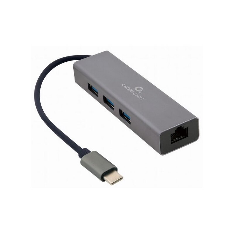 Hub GEMBIRD A-CMU3-LAN-01 USB Typu C, Pasywny