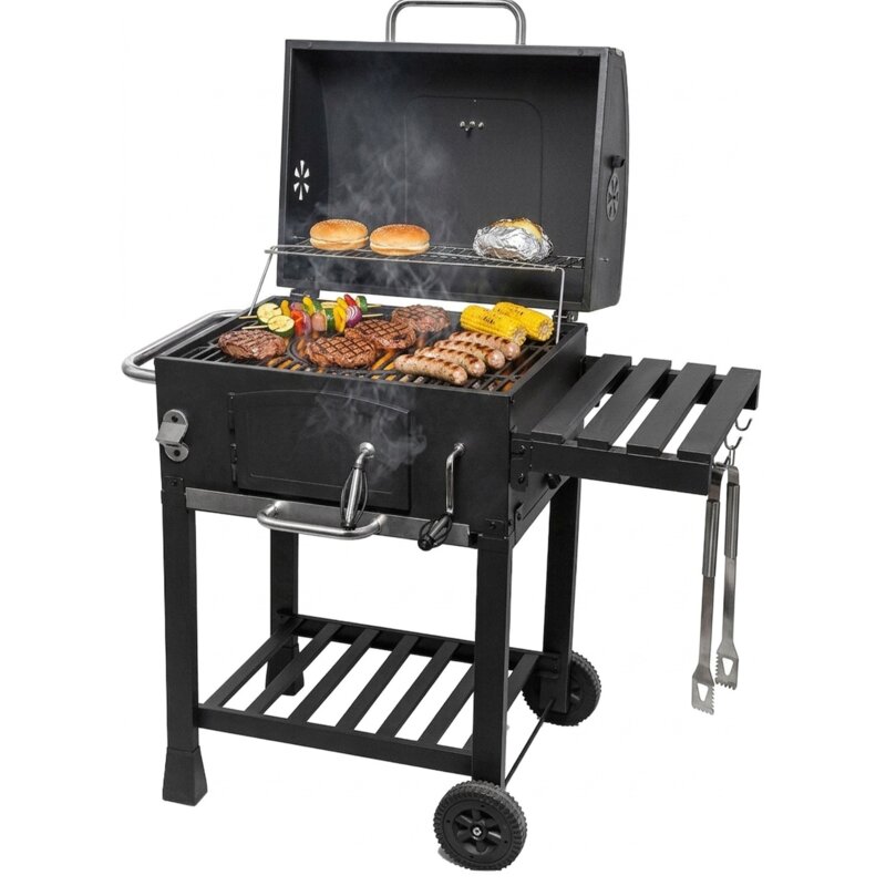 Grill ogrodowy węglowy ACTIVA Angular 11245C Zamykany, żeliwny ruszt, termometr