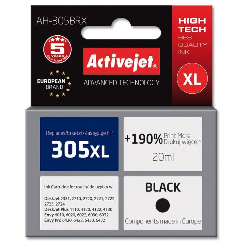 Activejet AH-305BRX Tusz do drukarki HP; Zamiennik HP 305XL 3YM62AE; Premium; 20 ml; czarny