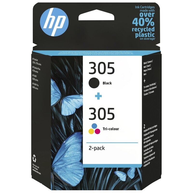 HP 305 2-Pack Tri-color/Black Original Ink Cartridge