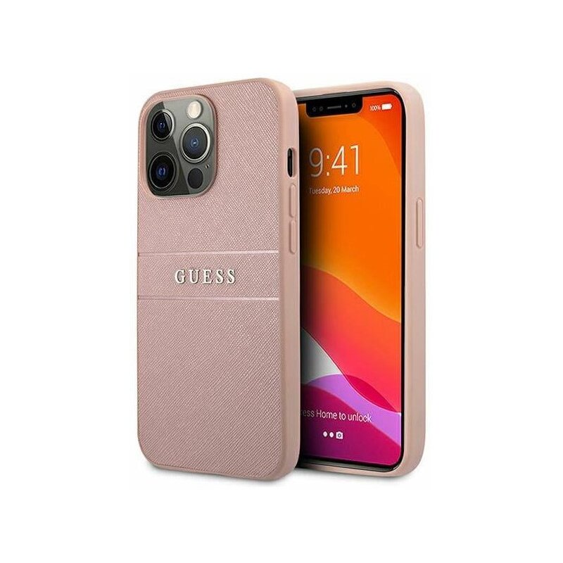 Etui GUESS Saffiano Stripe do Apple iPhone 13 Pro Różowy