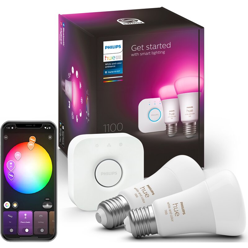 Inteligentna żarówka LED PHILIPS HUE 212378 9W E27 Bluetooth, ZigBee (2 szt.) + Mostek
