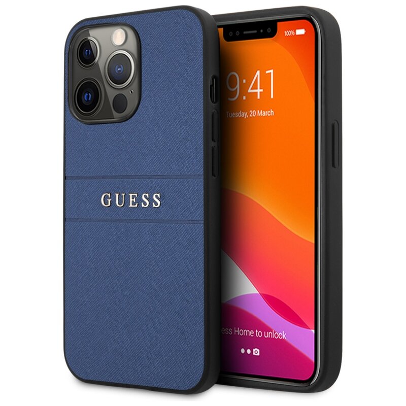 Etui GUESS Saffiano Strap do Apple iPhone 13 Pro Max Niebieski
