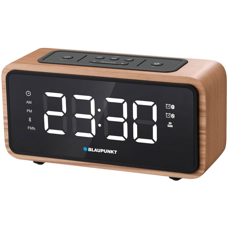 Radiobudzik BLAUPUNKT CR65BT Drewniano-czarny, Tuner FM, Bluetooth, Regulacja jasności wyświetlacza LED, Zasilanie sieciowe