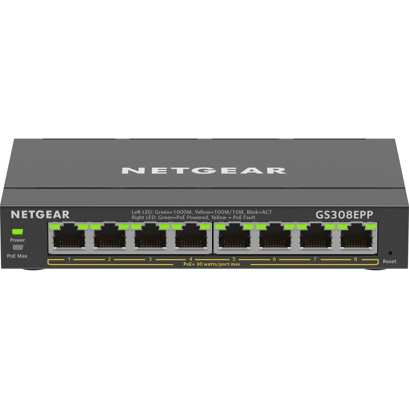 Switch NETGEAR GS308EPP-100PES Gigabit Ethernet, 8 portów, Funkcja PoE, Zarządzalny