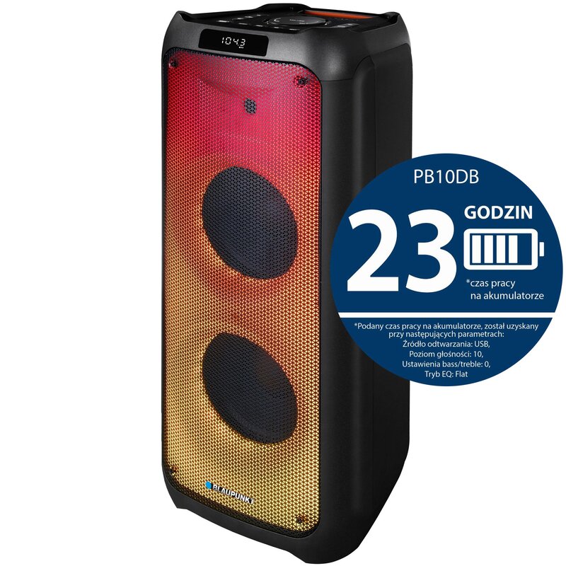 Power Audio BLAUPUNKT PB10DB, 80W, Bluetooth, Bateria 23 godziny, Dwa mikrofony w zestawie, Wejście USB, Tuner FM