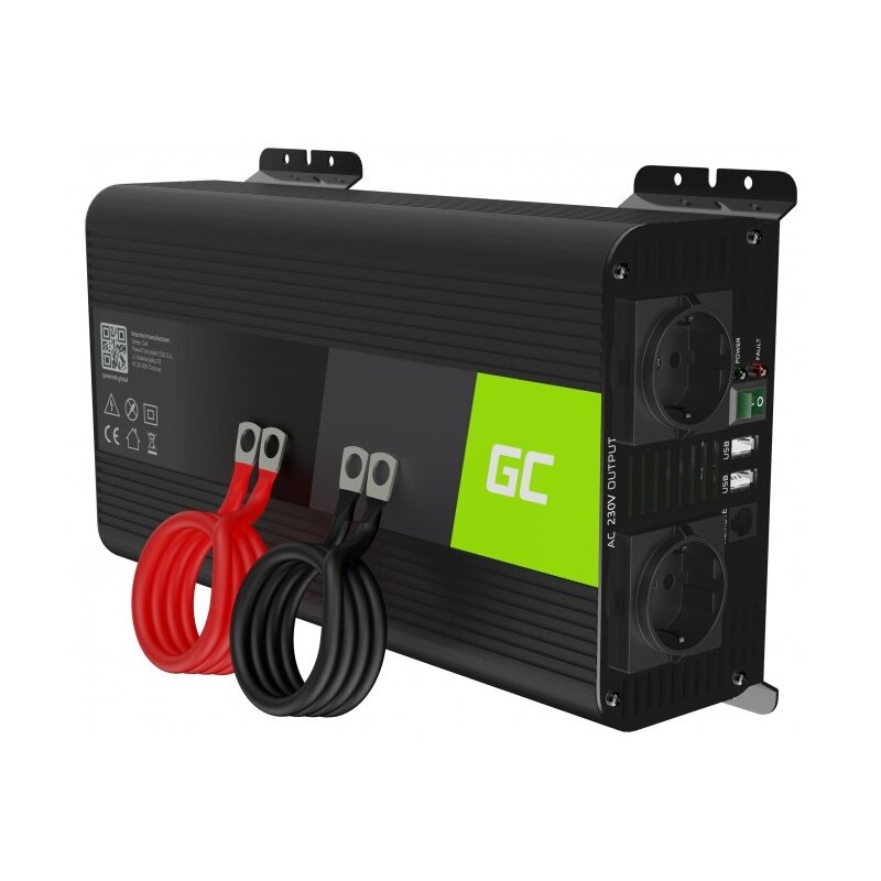 Przetwornica GREENCELL Pro 12V na 230V 1000W/2000W Czysta sinusoida