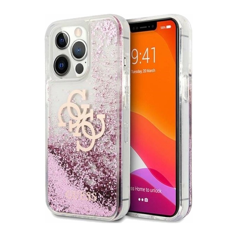 Etui GUESS 4G Big Logo Liquid Glitter do Apple iPhone 13 Pro Max Różowy