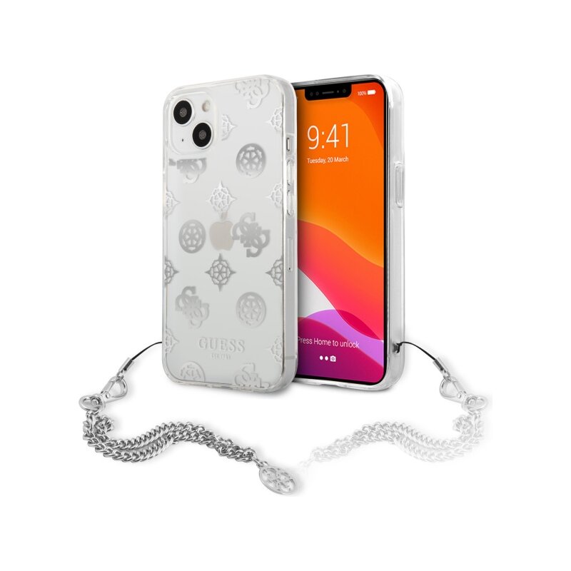 Etui GUESS Peony Chain Collection do Apple iPhone 13 Mini Srebrny
