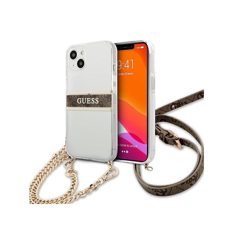 Etui GUESS 4G Gold Stripe do Apple iPhone 13 Mini Przezroczysty