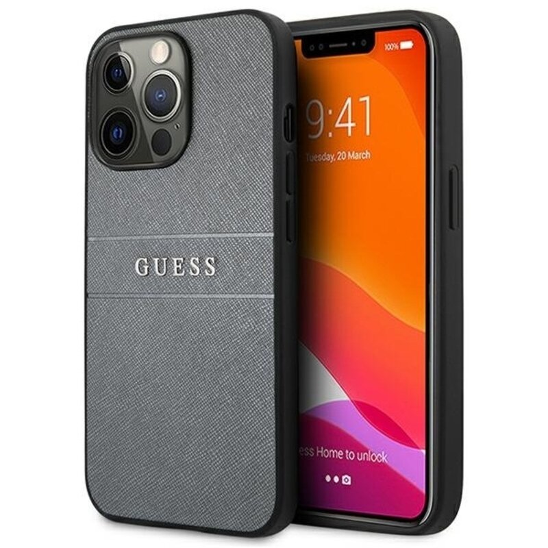 Etui GUESS Saffiano Strap do Apple iPhone 13 Pro Szary