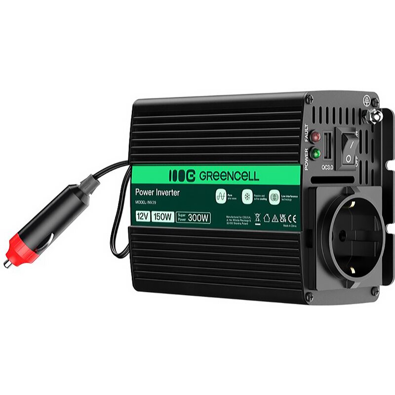 Green Cell INV29 12V na 230V 150W/300W Czysta sinusoida