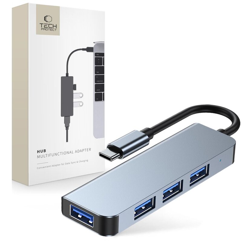 Stacja dokująca TECH-PROTECT V1-HUB 4w1 USB Typu C, Pasywna Szary