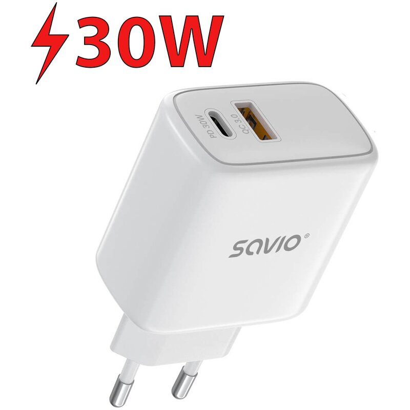 Savio Ładowarka sieciowa USB Quick Charge, Power Delivery 3.0, 30W, LA-06