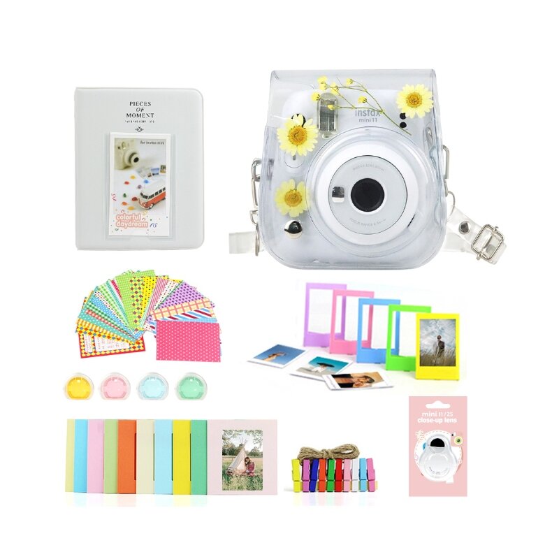 Zestaw akcesoriów LOVEINSTANT 8w1 do FUJIFILM Instax Mini 11 Przezroczysty Rumianki