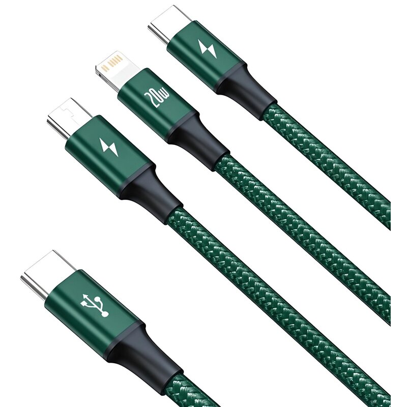 Kabel USB-C - micro USB/Lightning/USB-C BASEUS Rapid 20W 1.5 m Zielony