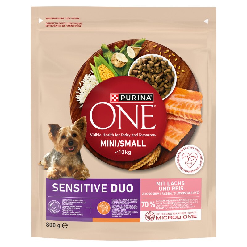 Purina One Mini/small Sensitive Duo Karma Dla Dorosłych Psów z Łososiem i Ryżem 800 g