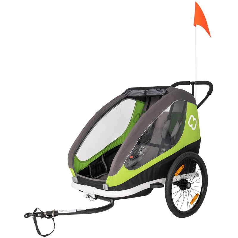 Przyczepka rowerowa HAMAX Traveler Twin 47kg Pasy Szaro-zielony