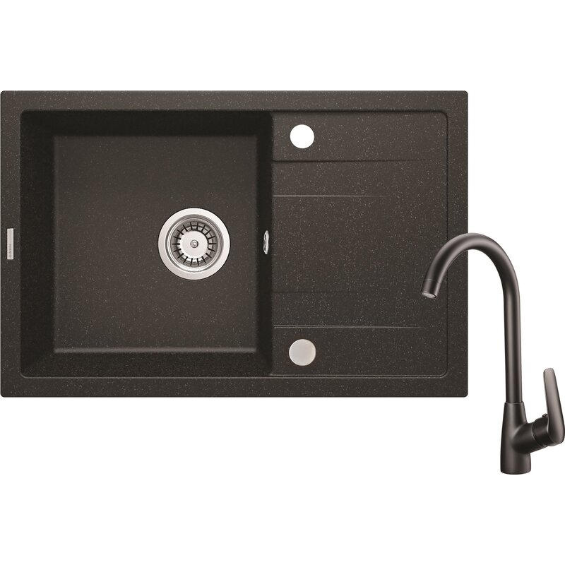 Zlewozmywak jednokomorowy z ociekaczem DEANTE Corio ZRCB2113 Grafitowy 44x67 + bateria stojąca