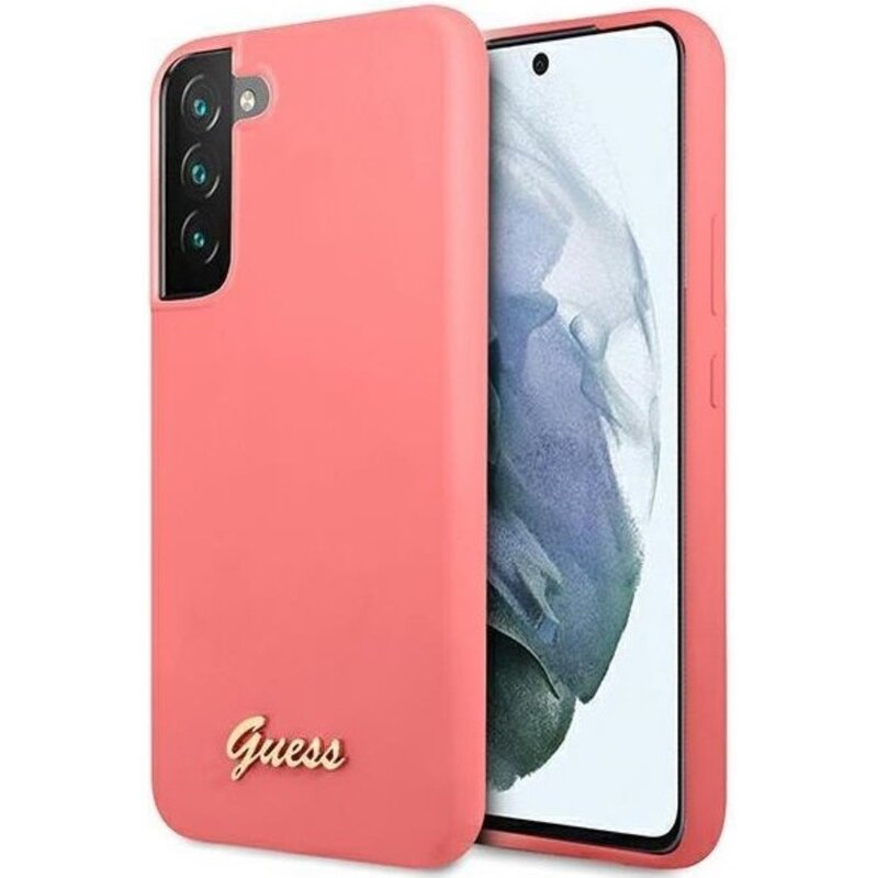 Etui GUESS Silicone Script Metal Logo do Samsung Galaxy S22+ Fuksja