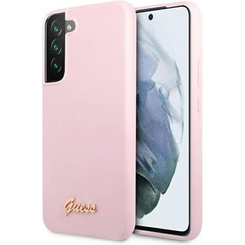 Etui GUESS Silicone Script Metal Logo do Samsung Galaxy S22+ Różowy