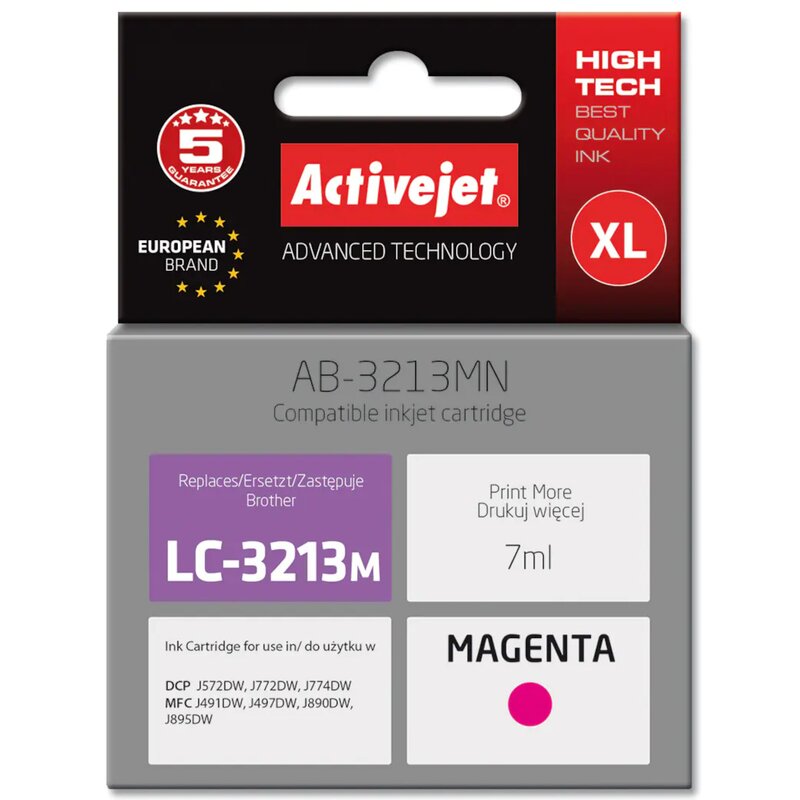 Activejet AB-3213MN Tusz do drukarki Brother, Zamiennik Brother LC3213M; Supreme; 7 ml; purpurowy.