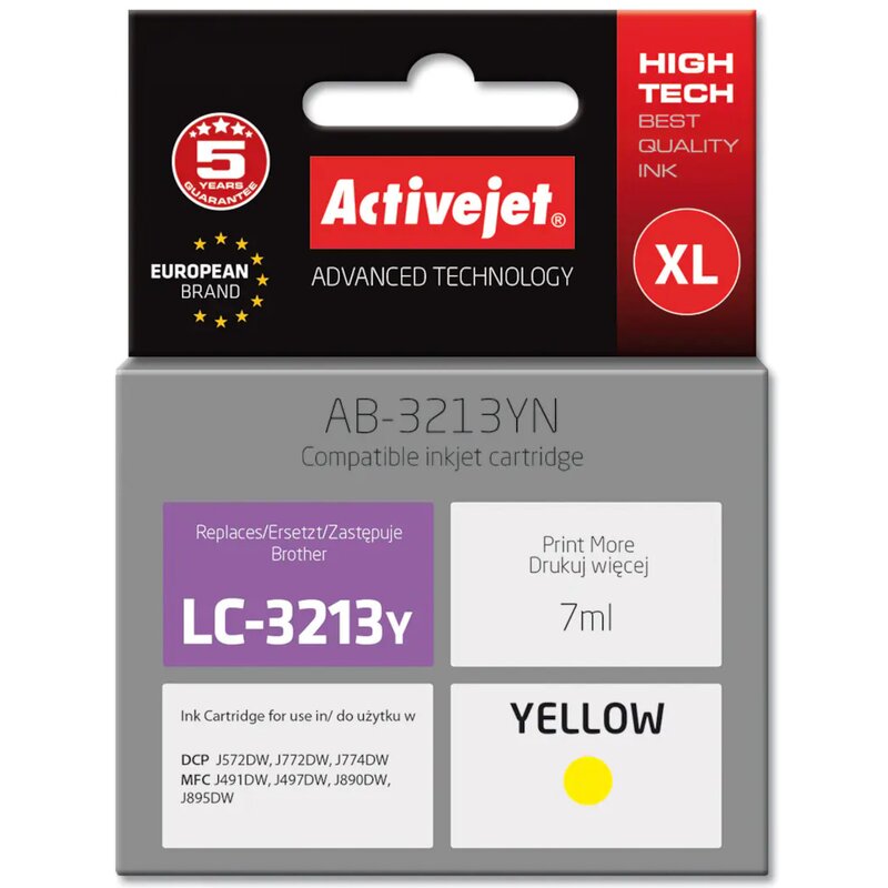 Activejet AB-3213YN Tusz do drukarki Brother, Zamiennik Brother LC3213Y; Supreme; 7 ml; żółty.