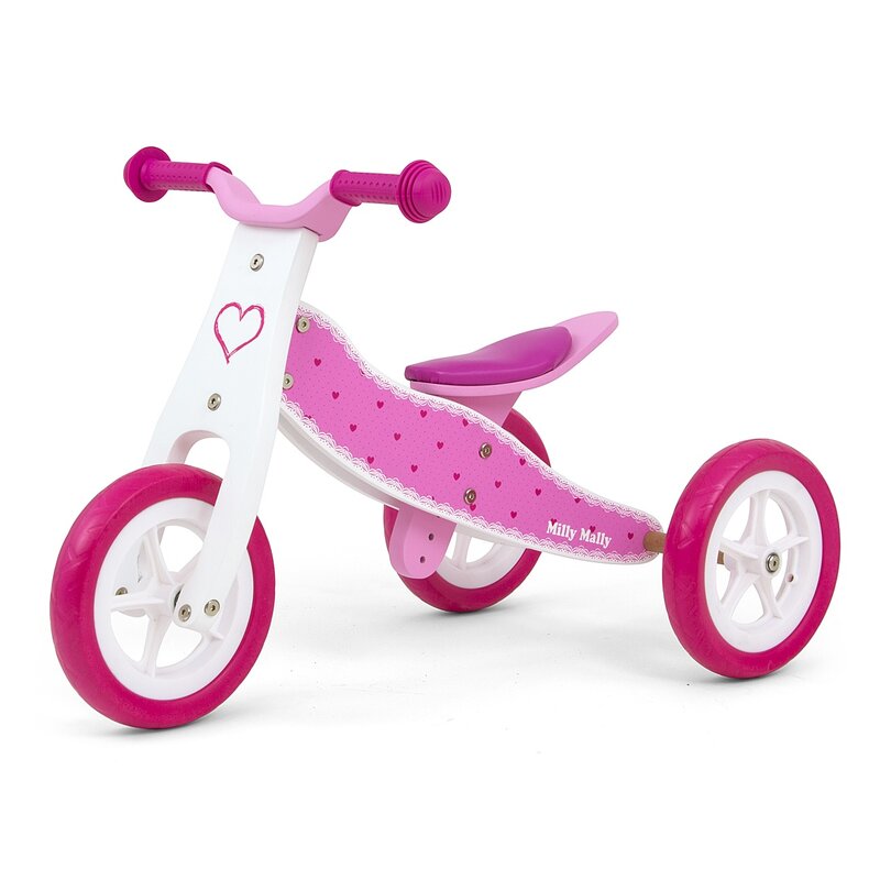 Rowerek biegowy MILLY MALLY Look 2w1 Hearts Różowo-biały