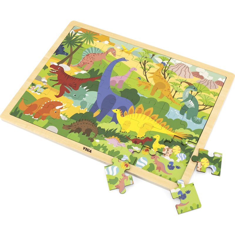 Puzzle VIGA Na podkładce: Poznajemy dinozaury 44584 (48 elementów)