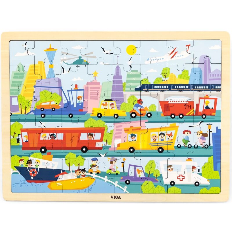 Puzzle VIGA Na podkładce: Poznajemy transport w mieście 44582 (48 elementów)