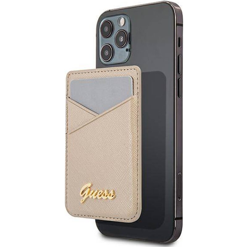Etui GUESS Wallet Card Slot Saffiano MagSafe Złoty