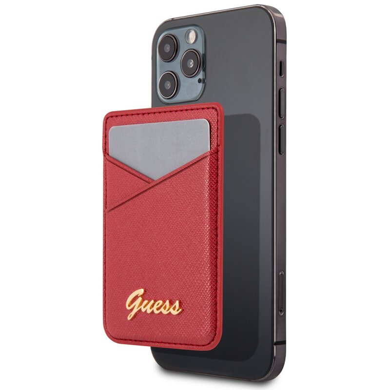 Guess Wallet Card Slot GUWMSSASLBK MagSafe Saffiano do iPhone 12 Czerwony