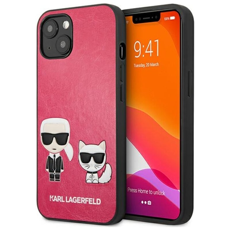 Etui KARL LAGERFELD Ikonik Karl & Choupette do Apple iPhone 13 Mini Fuksja