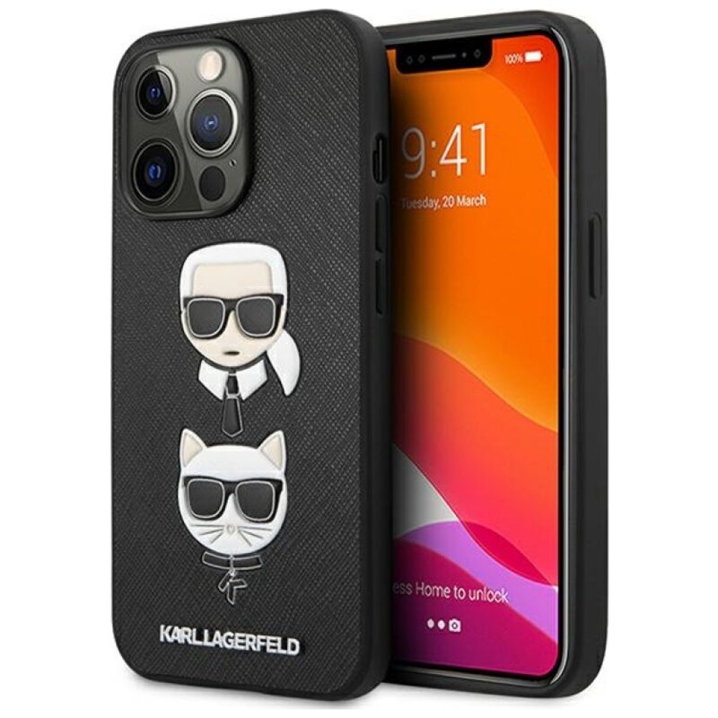 Etui KARL LAGERFELD Saffiano Karl & Choupette Embossed Heads do Apple iPhone 13/13 Pro Czarny