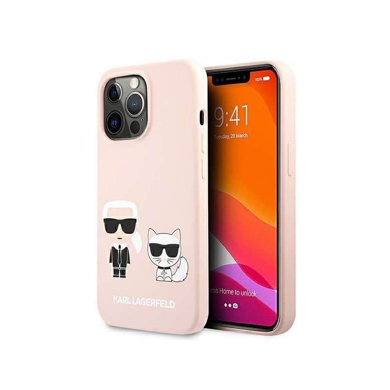 Etui KARL LAGERFELD Silicone Ikonik Karl & Choupette MagSafe do Apple IPhone 13 Pro Jasnoróżowy