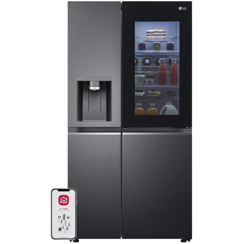 LG InstaView GSXV90MCDE Funkcje AI Pełny No Frost 179cm Dystrybutor wody Zdalne sterowanie Ciemny grafit mat