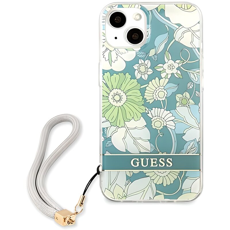 Etui GUESS Flower Strap do Apple iPhone 13 Mini Zielony